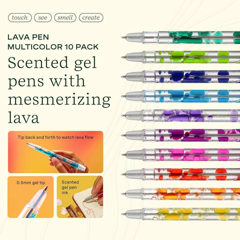 LifeLines Scented Lava Gel Pen Set, 10-Pack (Multi-Color) - 0.5mm Colored Gel Pens Infused with Scented Essential Oil Blends & Mesmerizing Lava - School Supplies for College Kids & Adults - Image 2